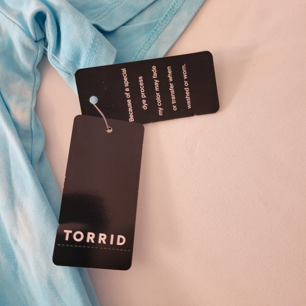 Torrid Cold Shoulder Top Womens 2 Blue Tie Dye Eyelet Lace Super Soft Short Slve - Picture 4 of 14